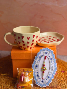 WEAVING HOMES - Heart Mug & All Heart Dessert Plate Coffee Mug & Rakhi
