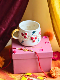 WEAVING HOMES - Cherry Coffee Mug & Rakhi