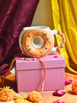 WEAVING HOMES - Donut Brown Coffee Mug & Rakhi