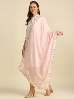Dupatta Bazaar - Womens Georgette Dupatta with Pink Embroidered