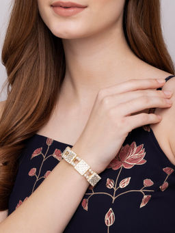Indya - Gold White Zircon Square Studded Bracelet