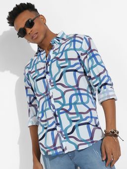 Campus Sutra - Mens Abstract Print Button Up Shirt