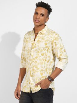 Campus Sutra - Mens Artistic Foliage Print Button Up Shirt