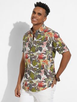 Campus Sutra - Mens Multicolour Artistic Jungle Shirt