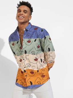 Campus Sutra - Mens Multicolour Face Line Shirt