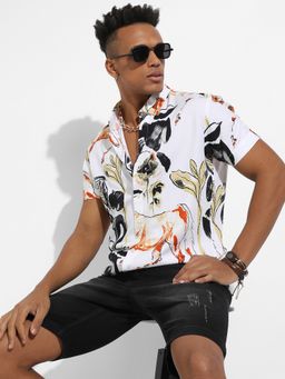 Campus Sutra - Mens Brown & Black Foliage Horse Shirt