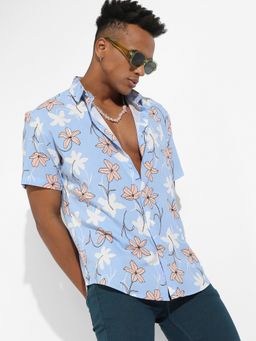 Campus Sutra - Mens Sky Blue Airy Flower Shirt