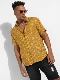 Campus Sutra - Mens Mustard Yellow Minimal Aztec Shirt