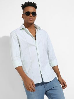Campus Sutra - Mens White Heathered Pinstriped Shirt