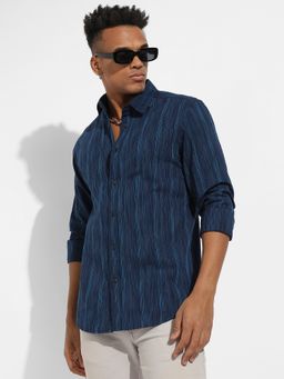 Campus Sutra - Mens Navy Blue Ombre Striped Shirt