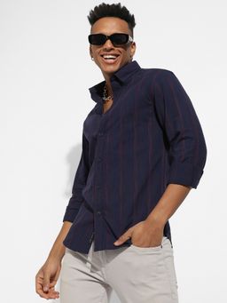 Campus Sutra - Mens Navy Blue & Red Ombre Striped Shirt