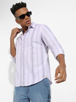 Campus Sutra - Mens Lilac Barcode Striped Shirt