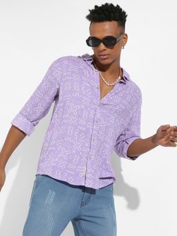 Campus Sutra - Mens Lavender Minimal Aztec Shirt