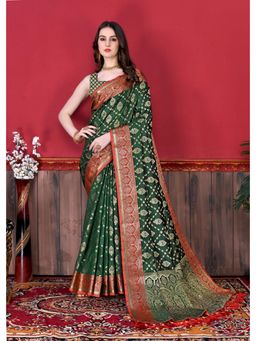 Yavira Silk - Green Silk Saree With Zari Pallu And Unstitched Blouse