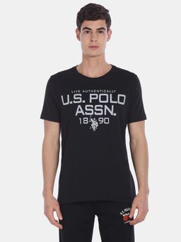 U.S. POLO ASSN. - Men Black I682 Comfort Fit Printed Cotton Viscose Polyester T-shirt