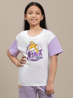 Kidsville - Purple Garfield Graphic Printed Relaxed Fit T-Shirt