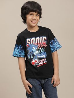 Kidsville - Black Sonic Classic Graphic Printed Regular Fit T-Shirt
