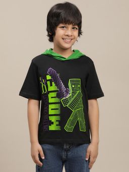 Kidsville - Black Minecraft Graphic Printed Regular Fit T-Shirt