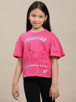 Kidsville - Pink Harry Potter Graphic Printed Relaxed Fit T-Shirt