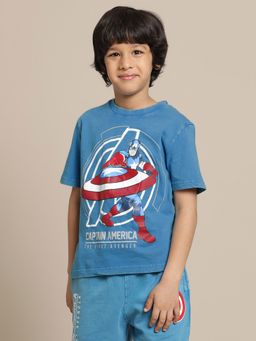 Kidsville - Blue Captain America Graphic Printed Regular Fit T-Shirt