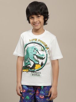 Kidsville - Off White Jurassic World Graphic Printed Regular Fit T-Shirt
