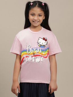 Kidsville - Pink Hello Kitty Graphic Printed Relaxed Fit T-Shirt