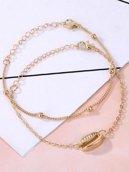 OOMPH - Gold Tone Multi Layer Sea Shell Beach Fashion Anklet