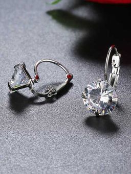 OOMPH - Silver Tone Solitaire Cubic Zirconia Ear Office Wear Fashion Stud Earrings