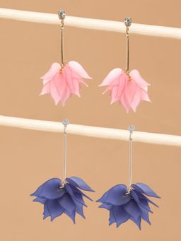 OOMPH - Pink & Purple Acrylic Floral Fashion Drop Earrings (Pack of 2)