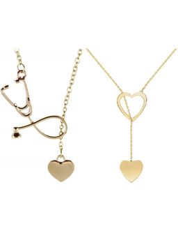 OOMPH - Gold Tone Minimal Lariat Fashion Necklaces (Set of 2)