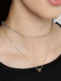 OOMPH - Gold Tone Heart Shape Multi Layered Necklace Set Lasting (Set of 2)