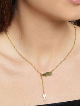 OOMPH - Gold Tone Wine Glass & Bottle Lariat Delicate Fashion Necklace