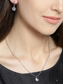 OOMPH - Silver Tone Delicate Round Solitaire Cubic Zirconia Pendant (Set of 2)