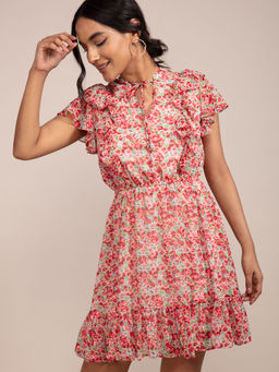 Twenty Dresses by Nykaa Fashion - Multi Color Floral Keyhole Neck Mini Dress