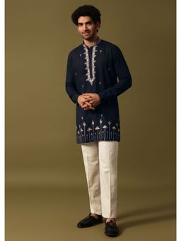 KALKI FASHION - Navy Blue Cotton Kurta with Pant for Men (Set of 2)