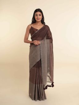 Suta - Brown Colorblock Cotton Blend Saree