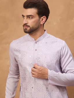 ETHNIC BAY - Men Lavender Silk Blend Embroidered Straight Kurta