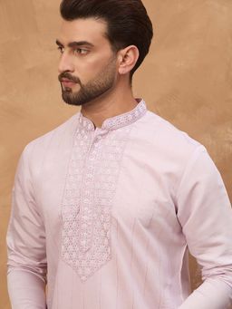 ETHNIC BAY - Men Lavender Silk Blend Embroidered Straight Kurta