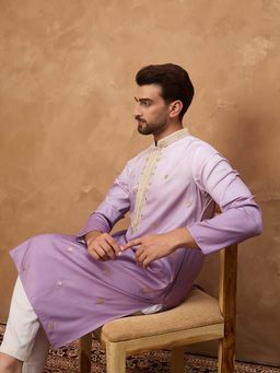 ETHNIC BAY - Men Lavender Silk Blend Others Embroidered Straight Kurta