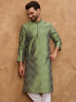 ETHNIC BAY - Men Green Silk Blend Geometric Printed Straight Kurta