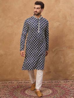 ETHNIC BAY - Men Blue Viscose Rayon Shibori Embroidered Straight Kurta