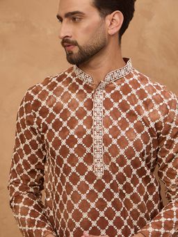ETHNIC BAY - Men Tan Viscose Rayon Others Embroidered Straight Kurta