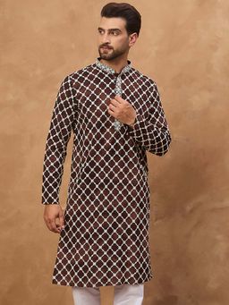 ETHNIC BAY - Men Brown Viscose Rayon Others Embroidered Straight Kurta