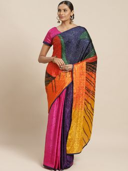 Readiprint - Multicolor Jacquard Fabric Saree with Unstitched Blouse