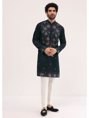 Navy Blue Kurta Art Silk With Embroidery Pant main image 1