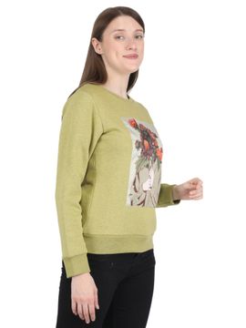 Buy Monte Carlo Women Cotton Blend Green Printed Round Neck Sweatshirt  online