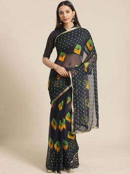 Akhilam - Navy Blue Embellished Saree With Unstitched Blouse