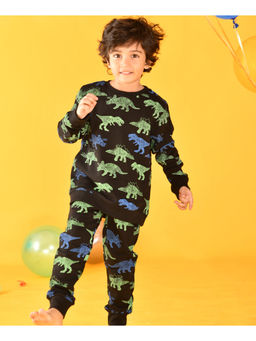 ANTHRILO - Warm Fleece Dinosaur Print Joggers - Black