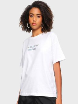Bewakoof - Women's White Holographic Oversized T-shirt
