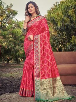 EXCLUSIVA - Pink Banarasi Saree with Unstitched Blouse